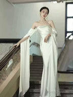 Ivory Satin Long Simple Evening Dress, Ivory Long Prom Dress Party Dress