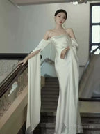 Ivory Satin Sheath Long Prom Dresses Formal Party Dresses