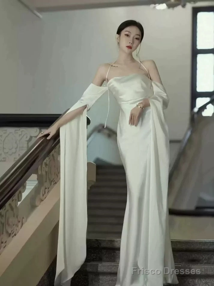 Ivory Satin Sheath Long Prom Dresses Formal Party Dresses
