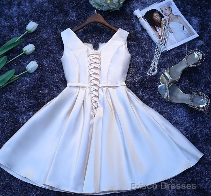 Ivory Satin Short Simple Cute Bridesmaid Dress Party Dress Simple Homecoming Dresses Secondary image