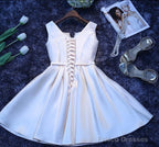 Ivory Satin Short Simple Cute Bridesmaid Dress Party Dress Simple Homecoming Dresses