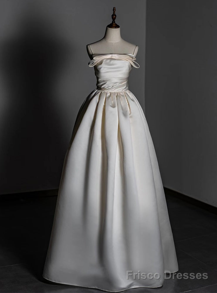 Ivory Satin Spaghetti Straps Pleats Wedding Dress Main image