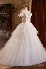 Ivory Spaghetti Strap Lace Beaded Party Dress, Ivory Floor Length A-Line Prom Dress