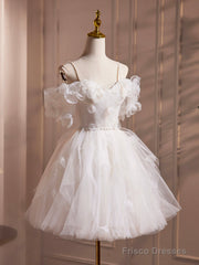 Ivory Spaghetti Strap Tulle Short Prom Dress, Lovely A-Line Evening Party Dress