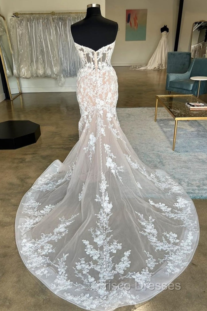 Ivory Strapless Floral Lace Trumpet Long Bridal Gown Wedding Dress Secondary image