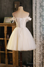 Ivory Sweetheart Neck Tulle Lace Short Prom Dress Tulle Homecoming Dress