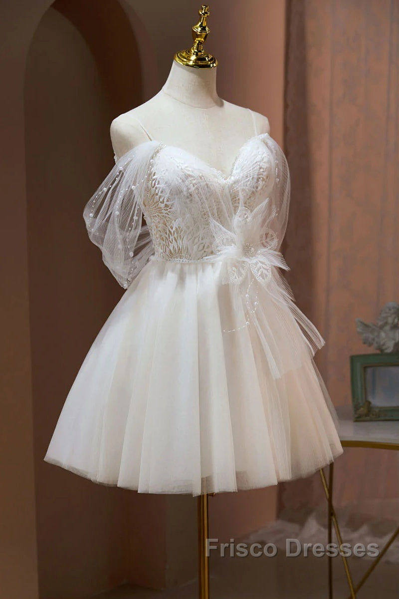 Ivory Sweetheart Tulle Short Party Dress, Ivory Tulle With Lace Homecoming Dress Secondary image