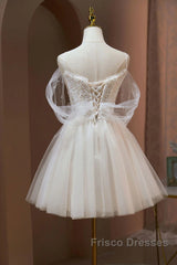 Ivory Sweetheart Tulle Short Party Dress, Ivory Tulle With Lace Homecoming Dress