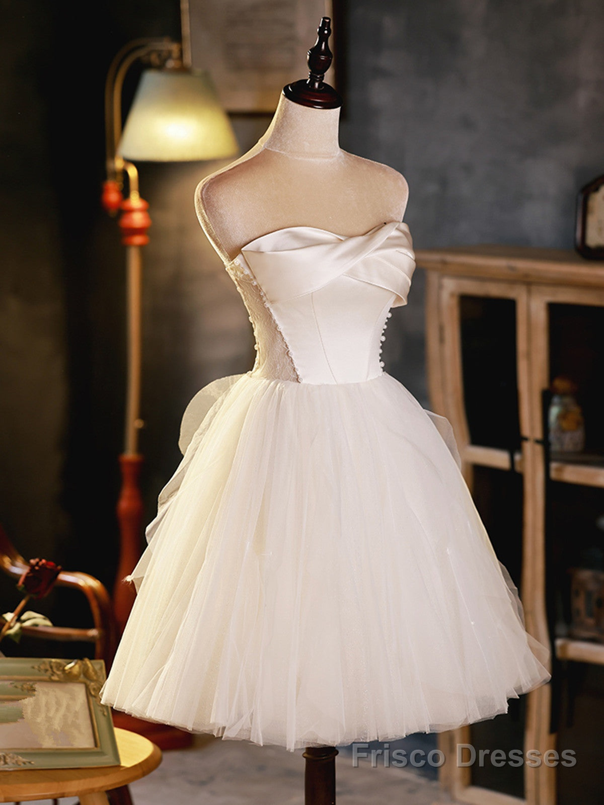 Ivory Tulle and Satin Short Party Dress, Ivory Homecoming Dress Graduation Dress Main image