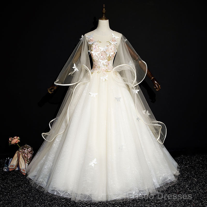 Ivory Tulle Ball Gown Sweet 16 Dresses With Lace, Glam Long Evening Gown Formal Dresses Secondary image