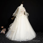 Ivory Tulle Ball Gown Sweet 16 Dresses With Lace, Glam Long Evening Gown Formal Dresses