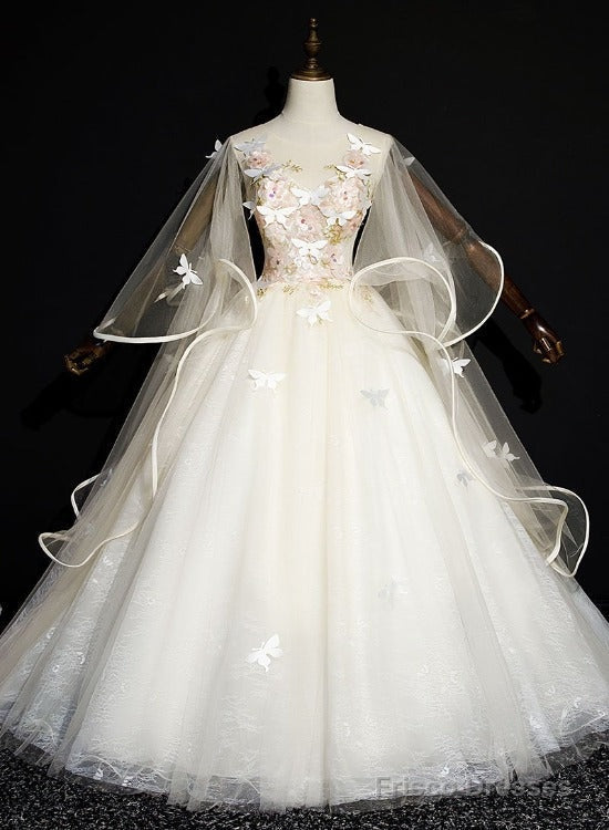 Ivory Tulle Ball Gown Sweet 16 Dresses With Lace, Glam Long Evening Gown Formal Dresses Main image