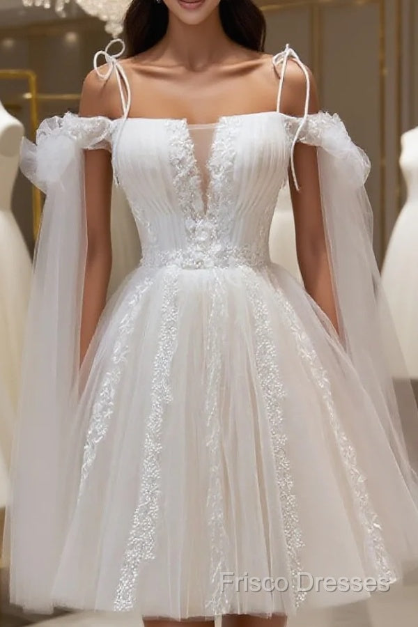 Ivory Tulle Knee Length With Lace Short Formal Prom Dress, Cute Ivory Party Dress