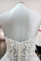 Ivory Tulle Lace Wedding Dress A-Line Sweetheart Bridal Dress With Sweep Train Off Shoulder