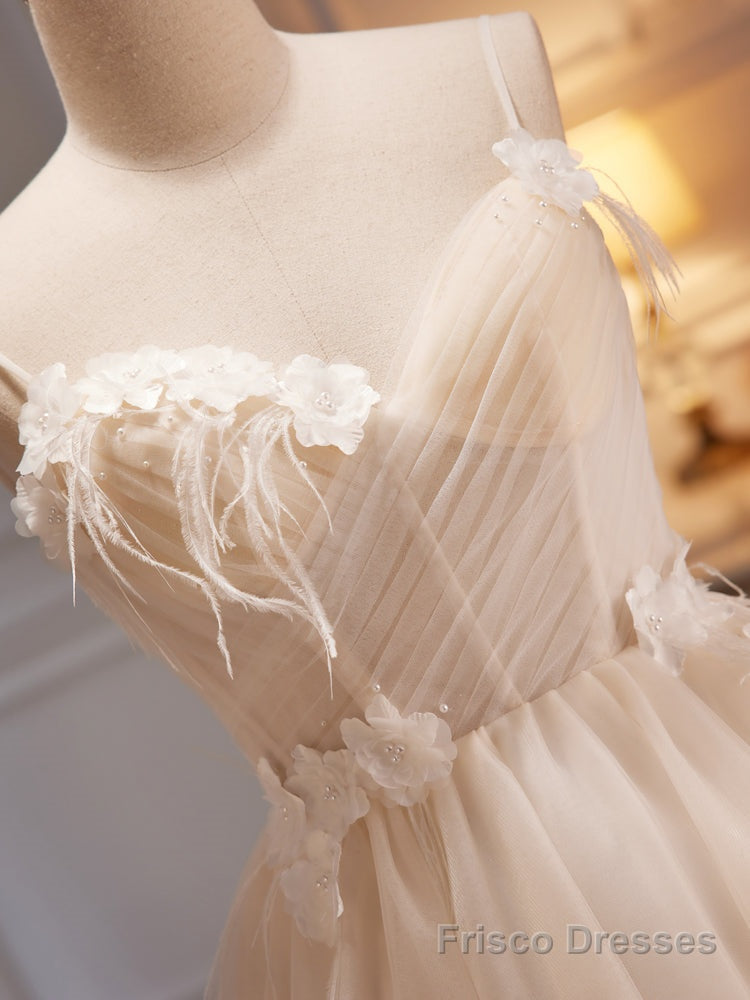 Ivory Tulle Short Homecoming Dress with Flowers, Ivory Short Prom Dress Secondary image