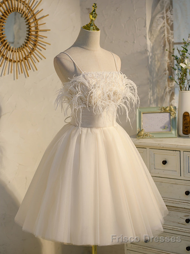 Ivory Tulle Short Straps Party Dress Homecoming Dresses, Cute Prom Dress 2025