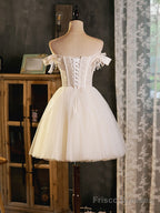 Ivory Tulle Sweetheart with Lace Short Prom Dress, Ivory Homecoming Dress