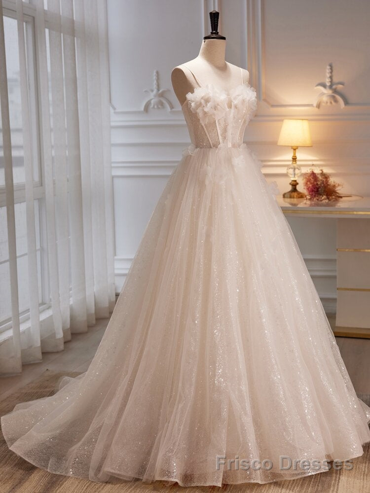 Ivory Tulle with Flowers Sweetheart A-line Long Prom Dress, Elegant Formal Dress Main image