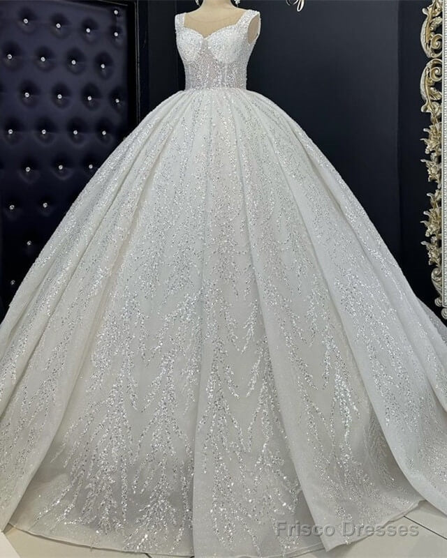Ivory V-Neck Sparkly Wedding Ball Gown Dress Main image