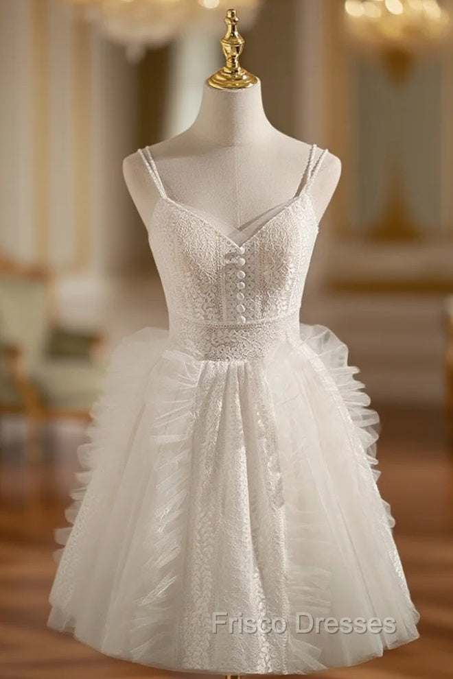 Ivory V Neck Tulle Lace Short Formal Prom Dress Lace Cocktail Dress Main image