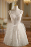 Ivory V Neck Tulle Lace Short Formal Prom Dress Lace Cocktail Dress