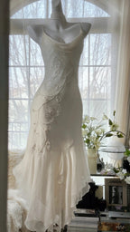 Ivory White Elegant Fashion Exquisite Floral Beading Long Chiffon Ball Gown Evening Dress Party Dress