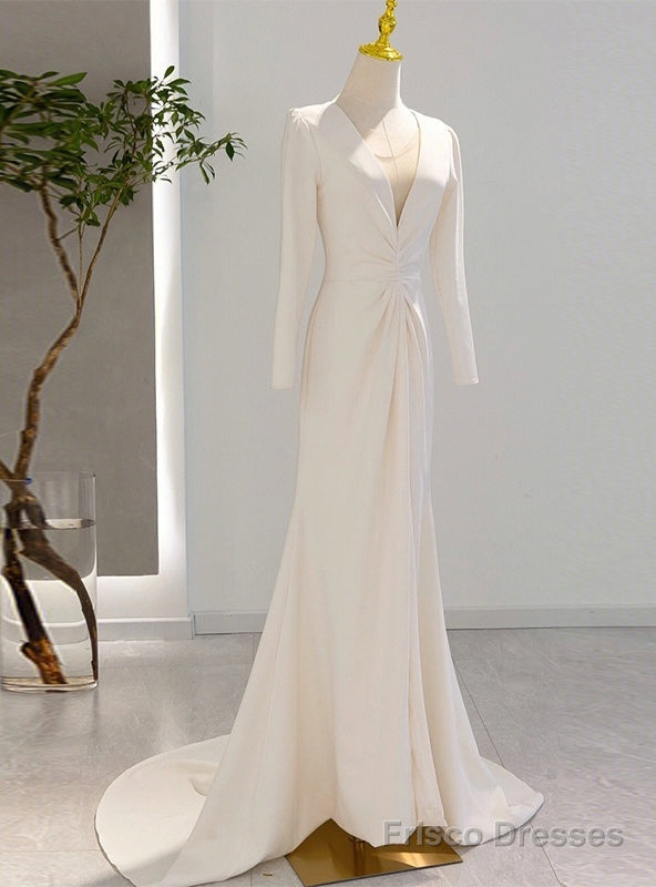 Ivory White Long Sleeve Satin Wedding Dress Main image