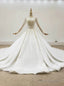 Ivory White Tulle Long Sleeve Handwork Pearls Wedding Dress