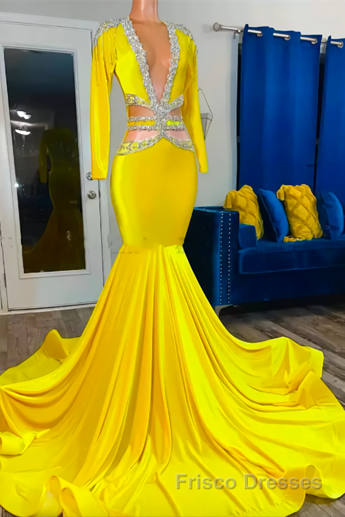 Jewel Mermaid Lace Sequined Beaded Floor-length Long Sleeve Formal Prom Dresses