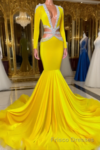 Jewel Mermaid Lace Sequined Beaded Floor-length Long Sleeve Formal Prom Dresses