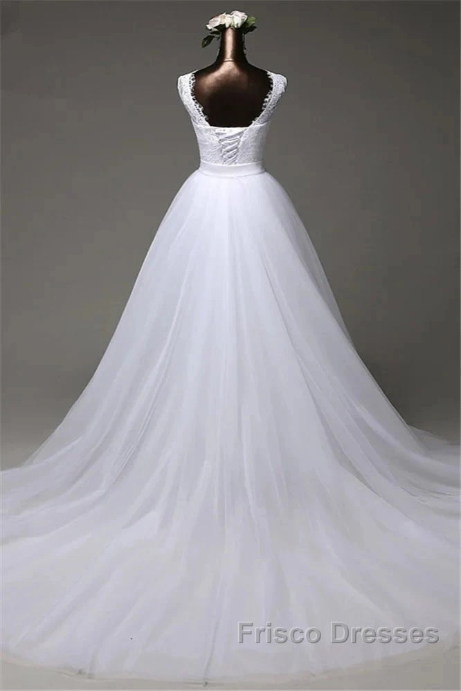 Jewel Sleeveless Lace Long Wedding Gown With Overskirt Secondary image