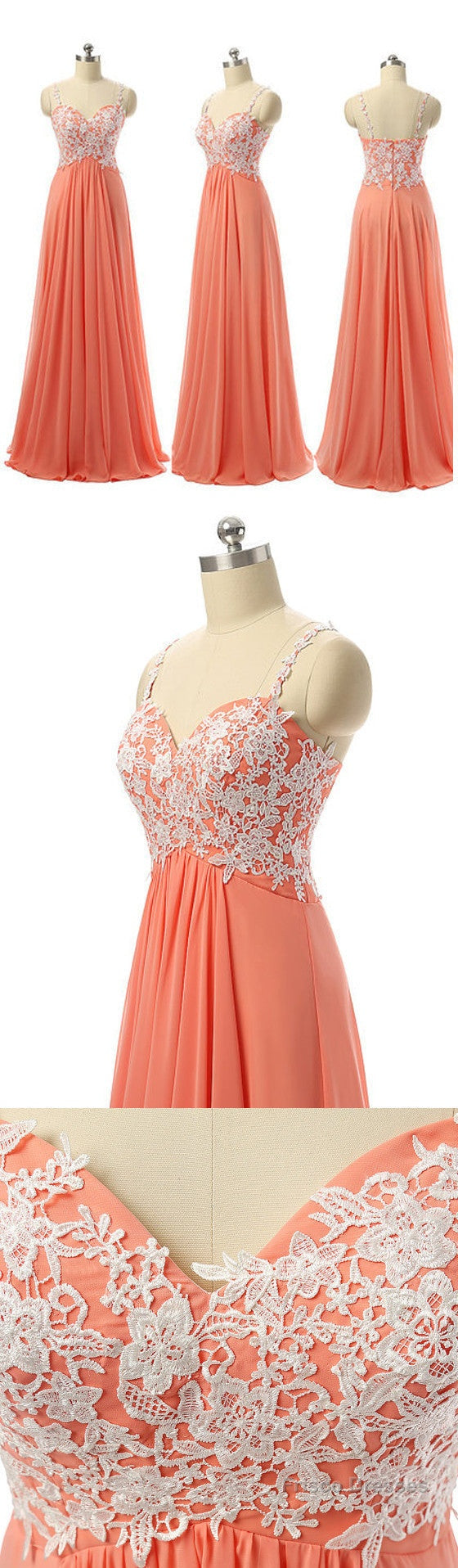 Junior Pretty Spaghetti Strap Empire Waist Sweetheart A Line Appliques Long Floor Length Bridesmaid Dresses,