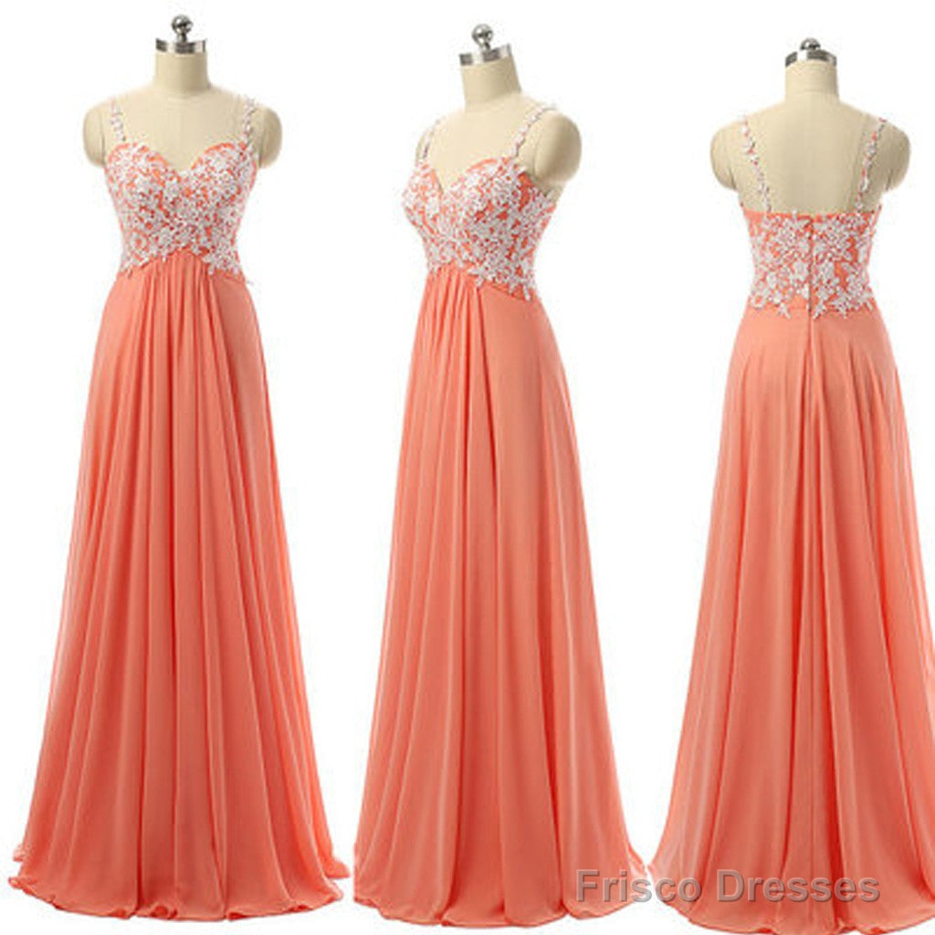 Junior Pretty Spaghetti Strap Empire Waist Sweetheart A Line Appliques Long Floor Length Bridesmaid Dresses, Main image