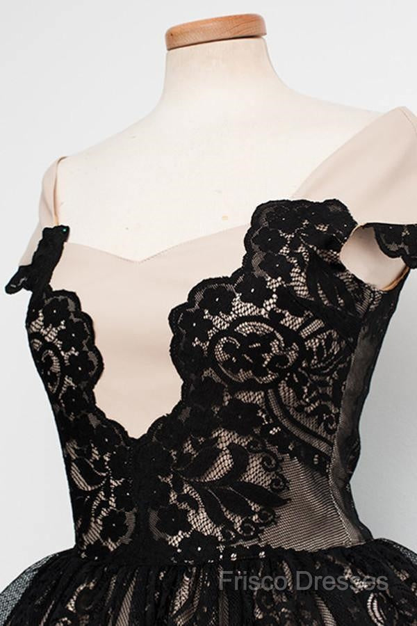 Knee-Length Cap Sleeves Homecoming Dress With Black Lace