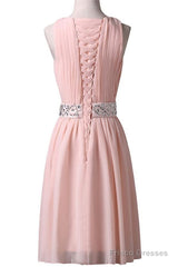 Knee-Length Sleeveless Pink Homecoming Dress With Beading Waist