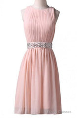 Knee-Length Sleeveless Pink Homecoming Dress With Beading Waist