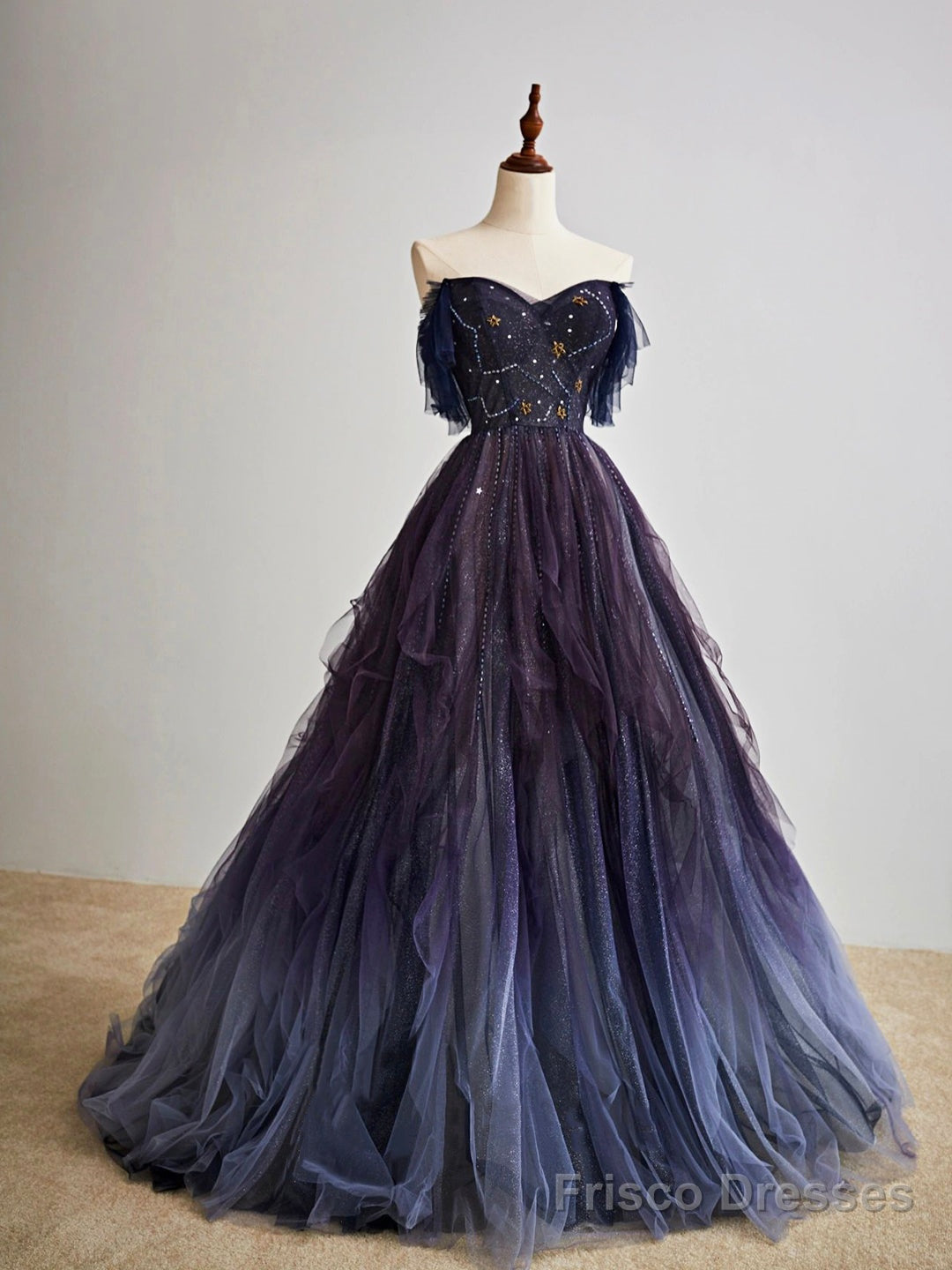 Purple Gradient Tulle Long Prom Dress, Beautiful A-Line Evening Party Dress Main image