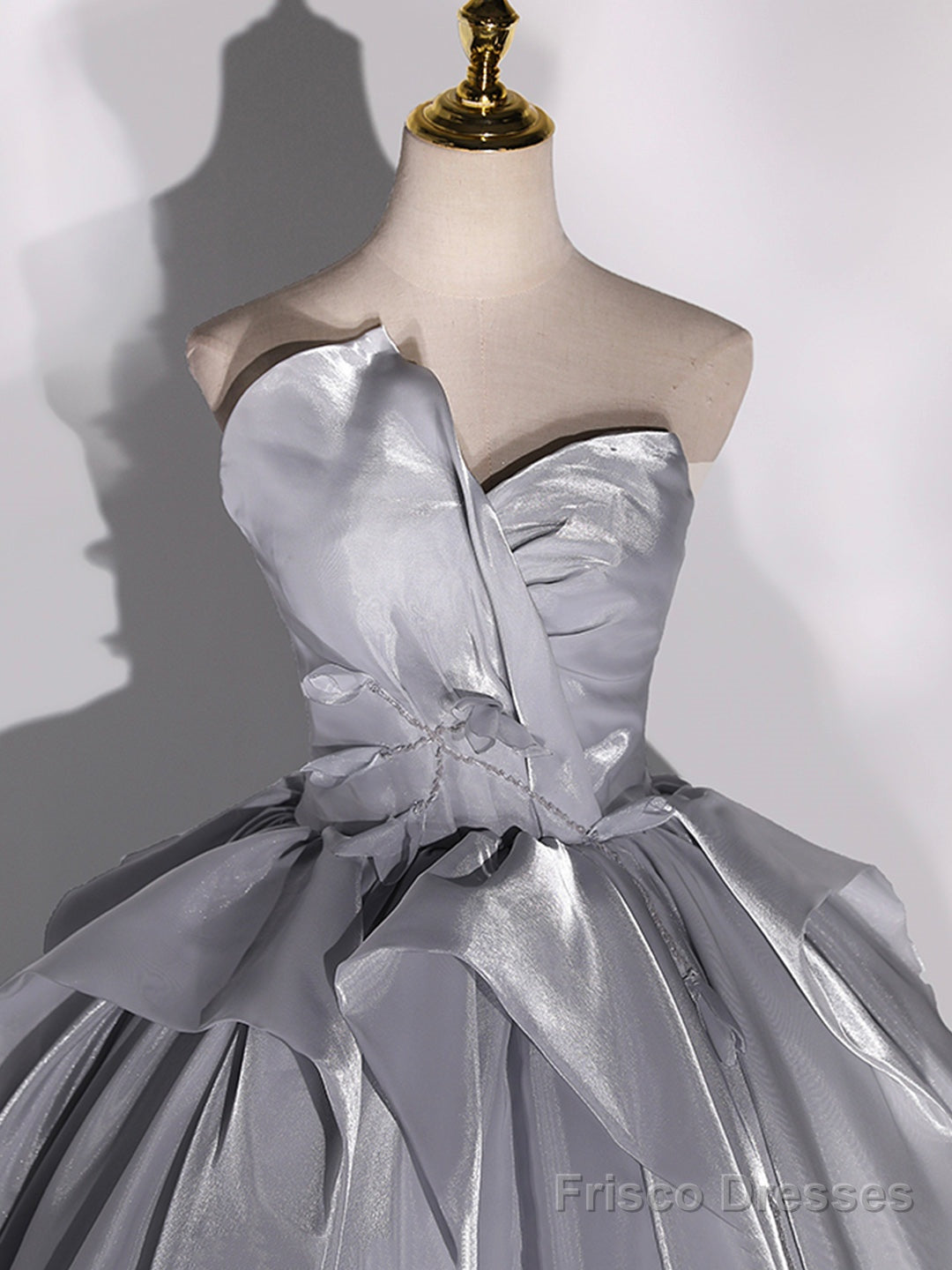Gray Strapless Tulle Long Ball Gown, A-Line Evening Dress Formal Dress Secondary image