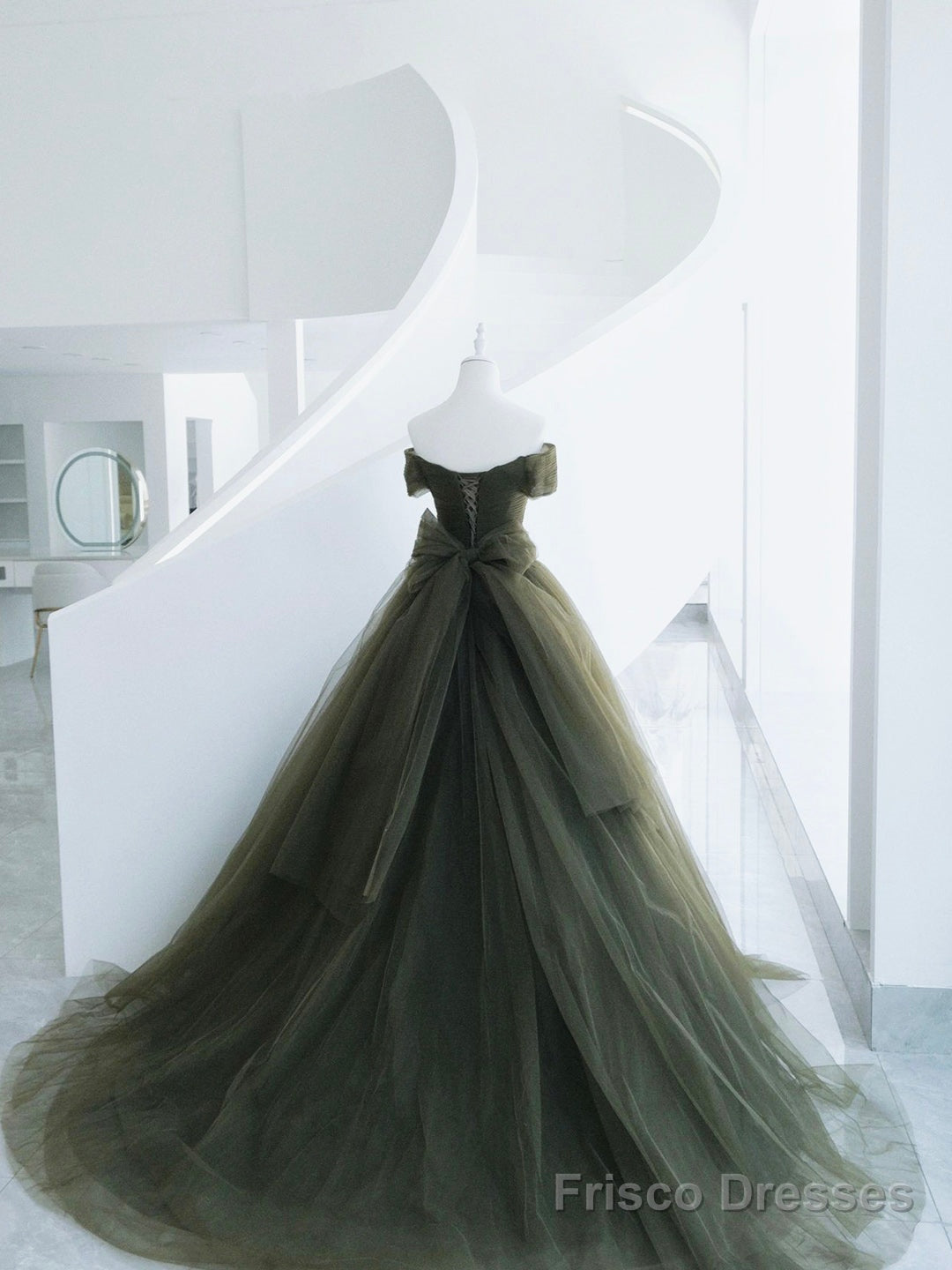 Green Tulle Long Prom Dress, A-Line Off Shoulder Evening Dress Secondary image