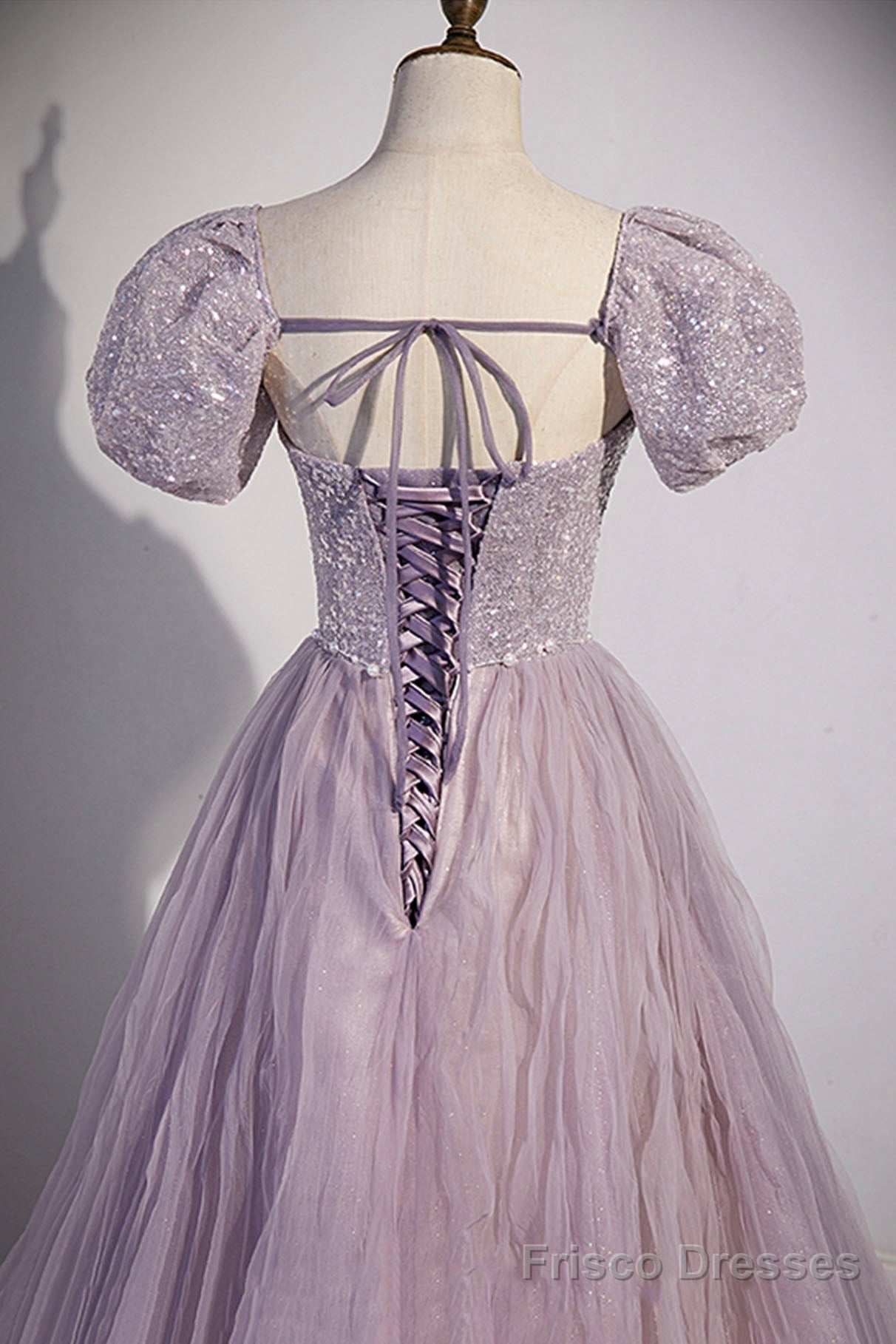 Purple Tulle Sequins Floor Length Prom Dress, A-Line Evening Party Dress