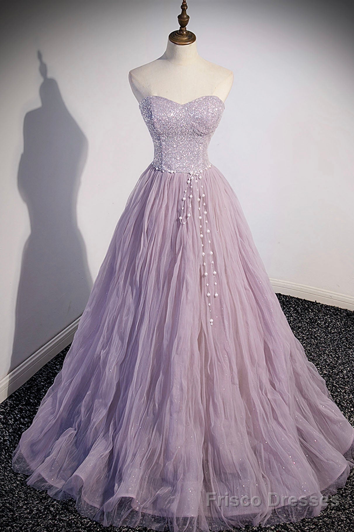 Purple Tulle Sequins Floor Length Prom Dress, A-Line Evening Party Dress Secondary image