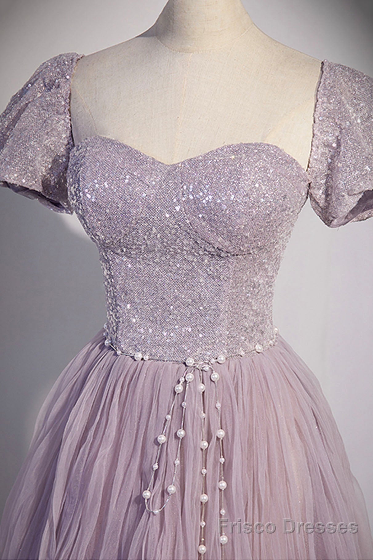Purple Tulle Sequins Floor Length Prom Dress, A-Line Evening Party Dress