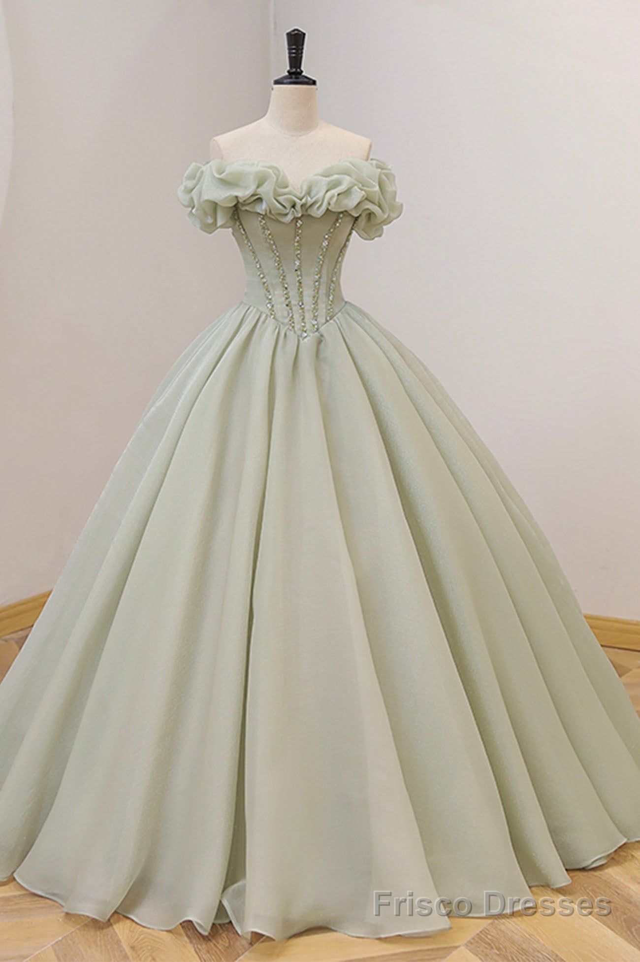 Green Ball Gown, A-Line Off the Shoulder Evening Gown with Beaded Main image