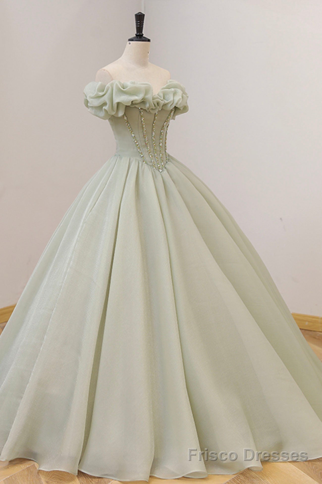 Green Ball Gown, A-Line Off the Shoulder Evening Gown with Beaded Secondary image