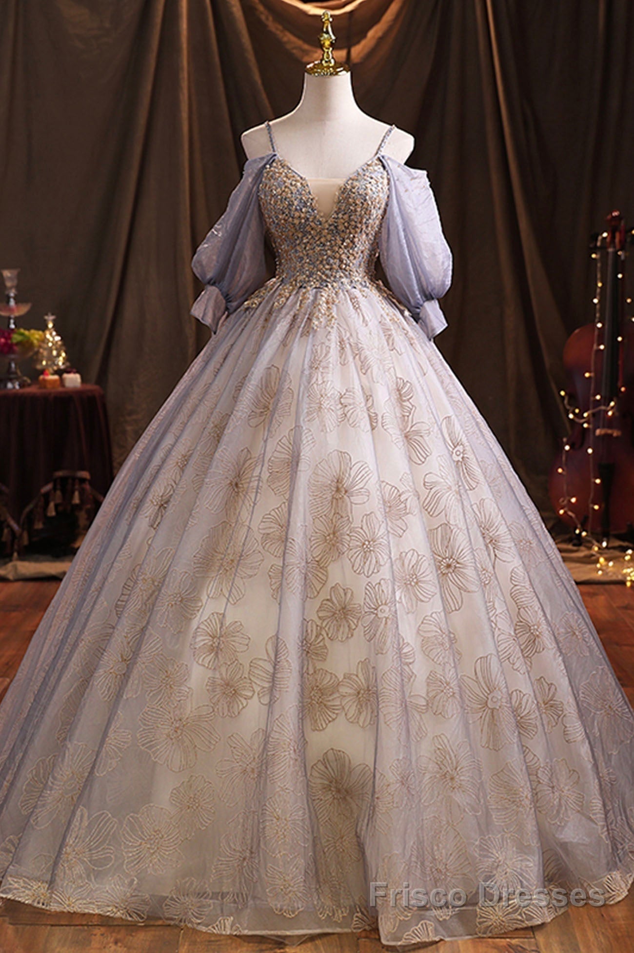 Purple Tulle Sequins Long Prom Dress, A-Line Evening Dress Main image