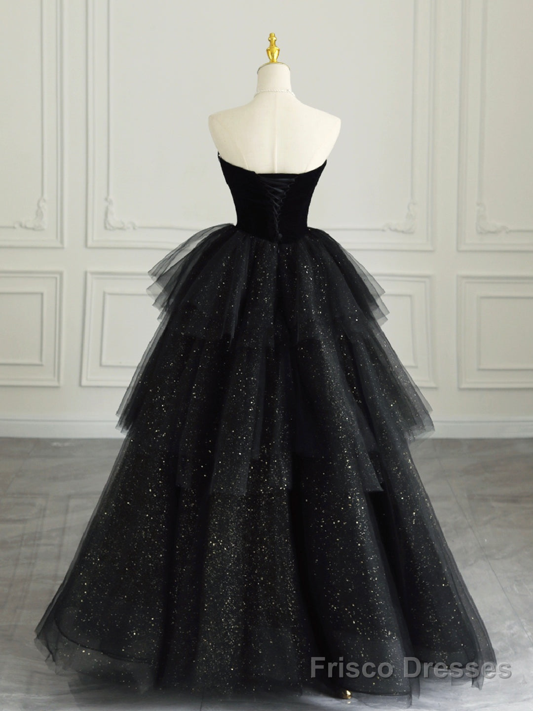 Black Strapless Tulle Formal Dress with Velvet, A-Line Sweetheart Neck Long Prom Dress Secondary image