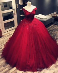 Lace Appliques V-Neck Off The Shoulder Tulle Ball Gowns Wedding Dresses