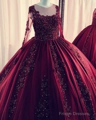 Lace Beaded Green Ball Gown Quinceanera Dress Long Sleeves Graduation Dresses