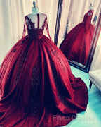 Lace Beaded Green Ball Gown Quinceanera Dress Long Sleeves Graduation Dress