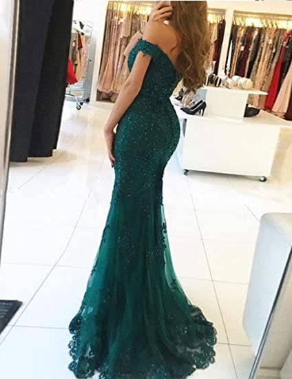 Lace Beaded Tulle Maxi Evening Dress Off The Shoulder Mermaid Formal Party Dress Secondary image